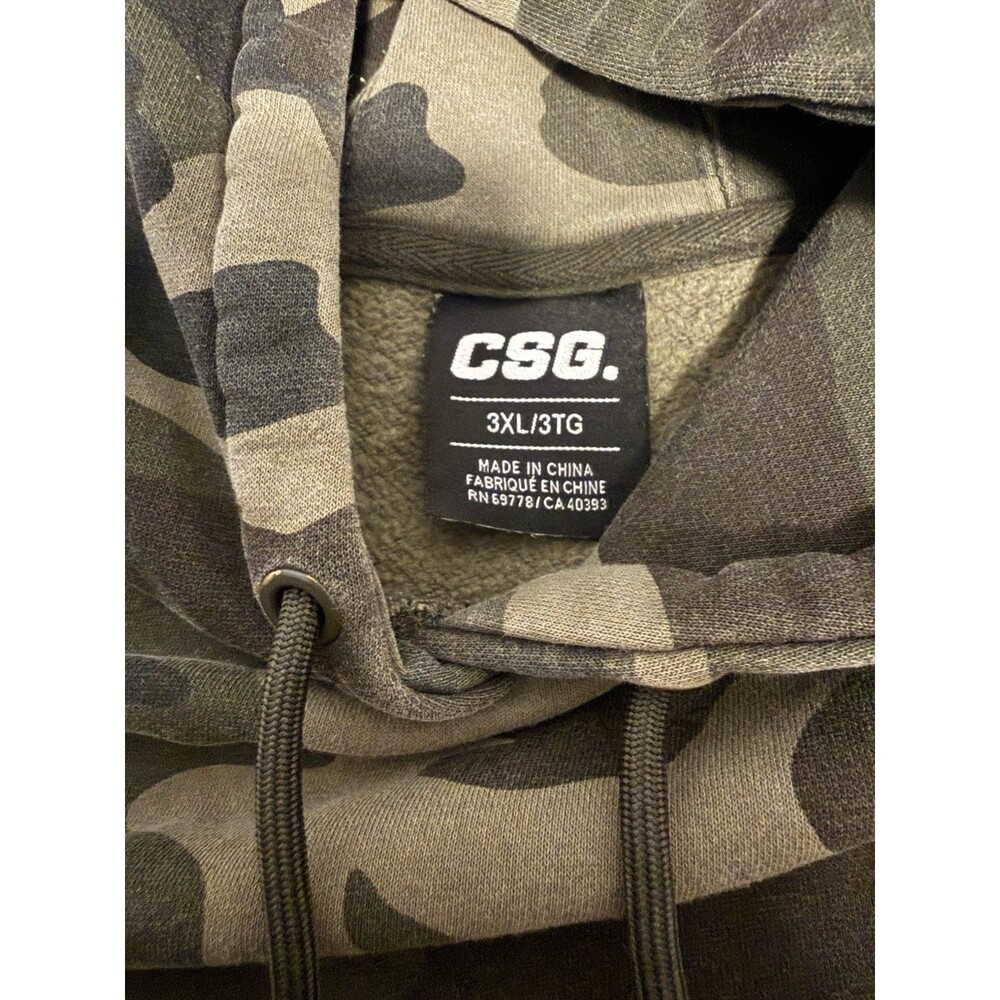 CSG Men's Green Camo Fleece Pullover Hoodie 3XL Big & Tall Pockets Drawstring - Picture 5 of 11